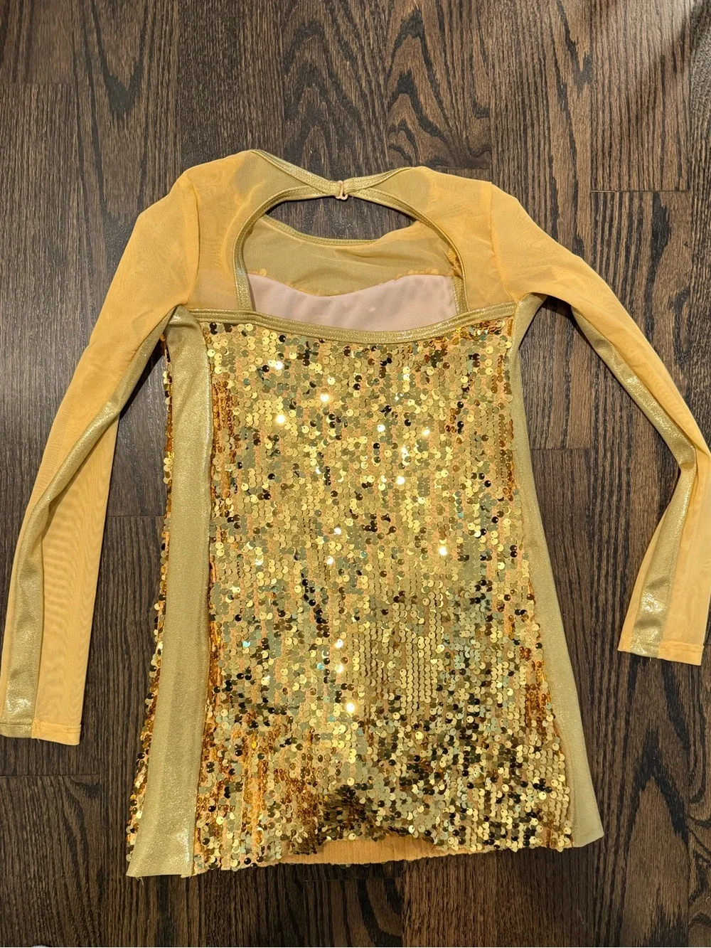 Weissman Shimmering Gold Sequin Long Sleeve Dance Dress